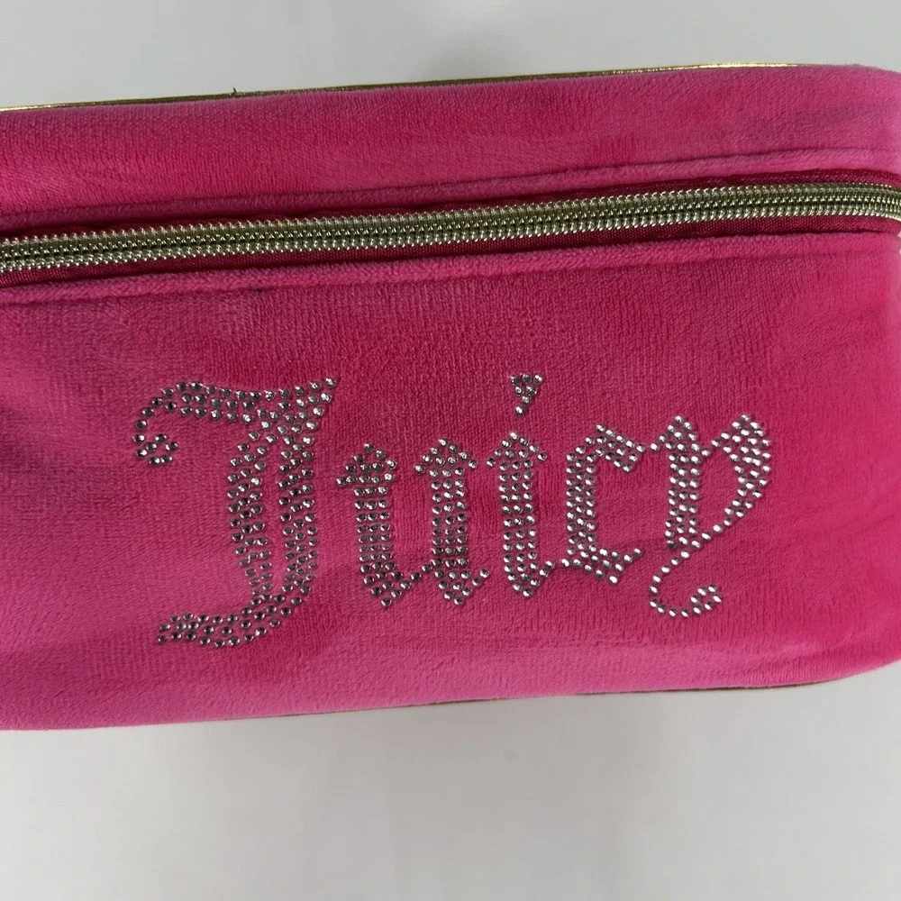 Juicy Couture Vintage Y2K Toiletry Case Rhienstone Pink And Gold Velour